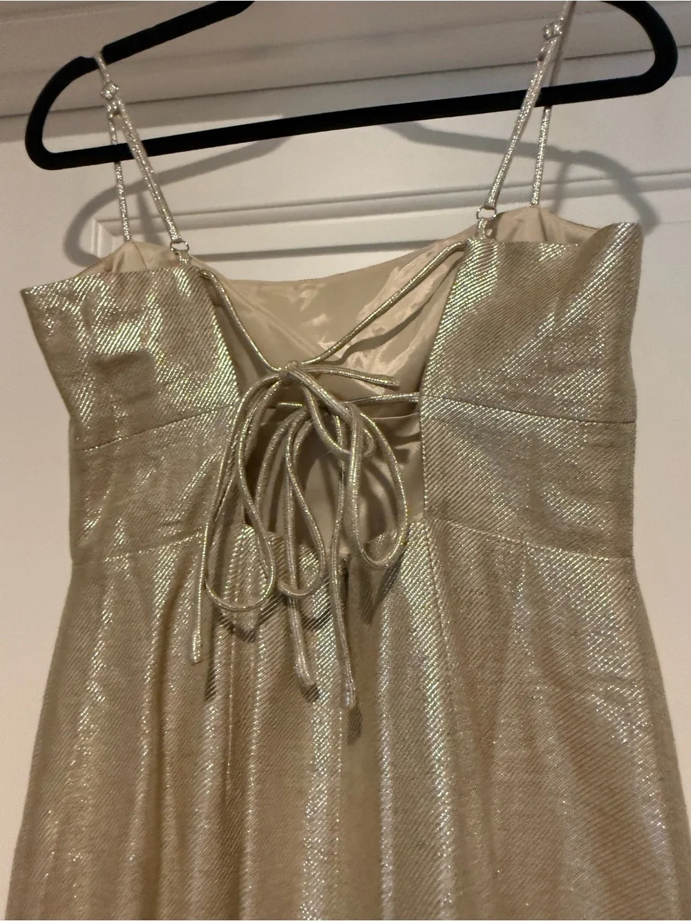 J. Crew Metallic Gold Midi Dress with Spaghetti Straps and Tie Back - Sz 6 NWT
